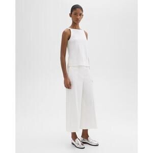 Theory Wide Crop Pant in Good White Linen